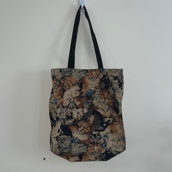 Cat Tote Bag Crazy Cat Lady Pet Teacher Vet Reusable Tapestry Grannycore cottage - Picture 2 of 8